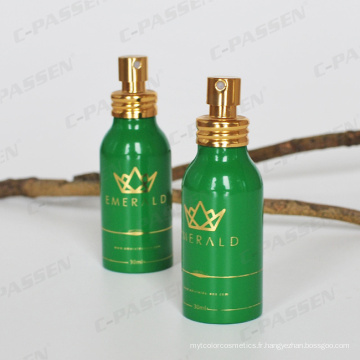 Bouteille de parfum en aluminium avec pompe à pulvériser en métal doré (PPC-ACB-055)